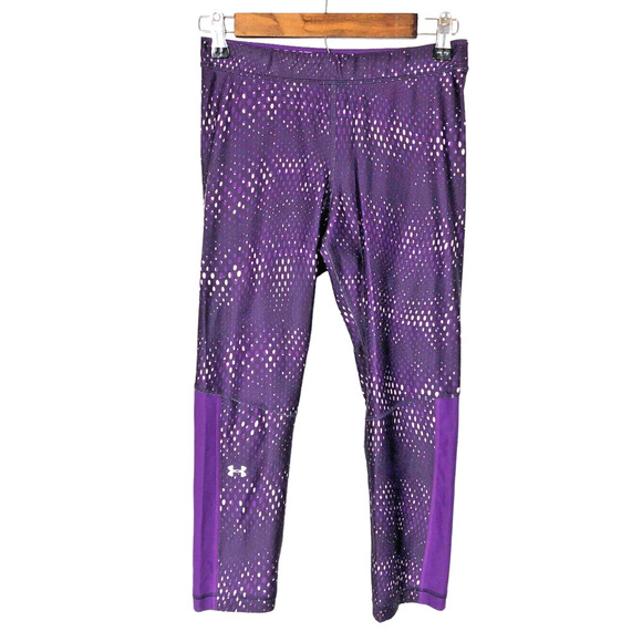 Under Armour Compression Leggings Medium Heat Gear Womens Purple Black Print - Picture 1 of 6